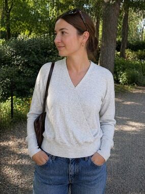 ✨ Banana Republic Light Gray Wrap Sweater – Size Medium ✨